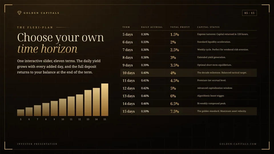 Plans slide with terms and returns